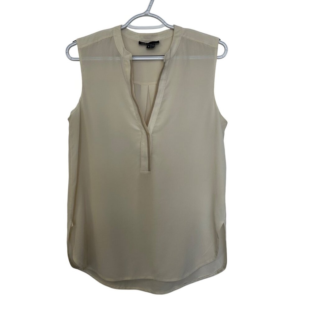 Vince Womens 100% Silk Popover Sleeveless Top Blouse Size 8 Ivory Classic Office
